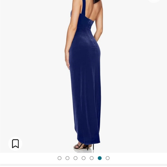 Navy blue formal dress. Floor-length with slit in front. Velvet. - Picture 2 of 4